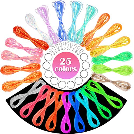 Lanyard String Kit, Cridoz 25 Bundles Gimp String Plastic Lacing Cord with 20pcs Snap Clip Hooks and Keyrings for Boondoggle Crafts, Bracelets and cridoz