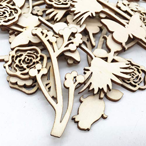 Amosfun 30pcs Laser Cut Wood Embellishment Hollow Out Wooden Rose Flower Shape Wood Discs Unfinished Wood Cutout for Arts Crafts DIY Decoration Amosfun