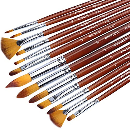 DUGATO Artist Paint Brush Set 13pcs, Long Handle Oil Acrylic Paint Brushes, Watercolor Brush Set for Body, Face, Rock, Canvas Drawing Art Crafts - WoodArtSupply