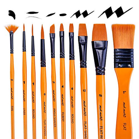 Mont Marte Art Paint Brushes Set for Painting, 10 Variety of Brushes Types for Class, Kids, Artists- Nice Art Brushes for Acrylic Painting MONT MARTE