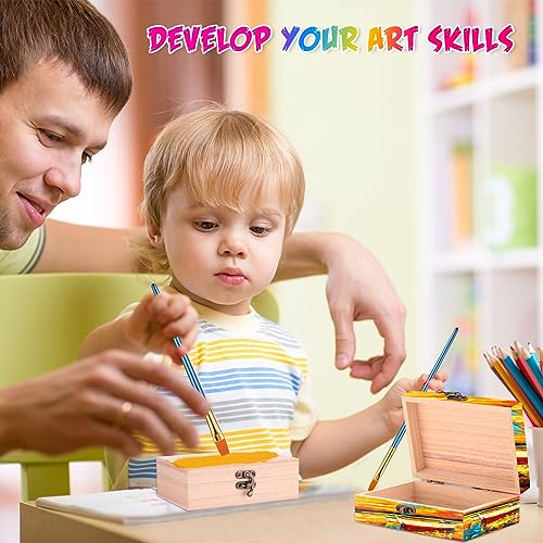 Barydat 24 Pcs 6 x 4 x 2 Unfinished Wood Box with 10 Paintbrushes Wood Treasure Chest Mini Wooden Boxes for Crafts Wooden Storage Box with Hinged Lid Barydat