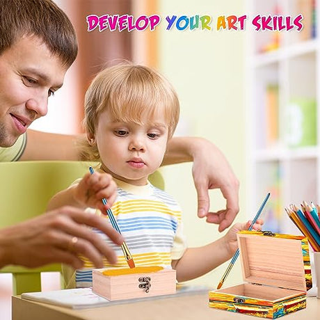 Barydat 24 Pcs 6 x 4 x 2 Unfinished Wood Box with 10 Paintbrushes Wood Treasure Chest Mini Wooden Boxes for Crafts Wooden Storage Box with Hinged Lid Barydat