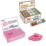 Shuttle Art Pencils and Erasers Bundle, Set of 180 Pack Assorted Colorful Pencils + 120 Pack Pink Erasers Bulk Shuttle Art