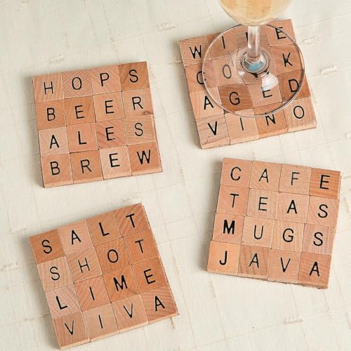 Fun Express Wood Alphabet Tiles - Bulk Set of 80 Square Letters - DIY Craft and Extra Game Supplies Fun Express