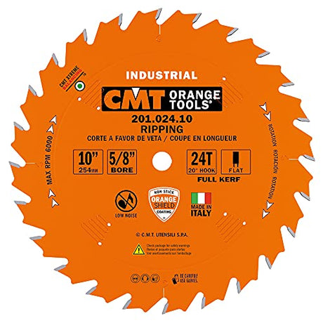 CMT 201.024.10 Industrial Ripping Saw Blade, 10-Inch. x 24 Teeth FTG Grind with 5/8-Inch. Bore, PTFE Coating CMT