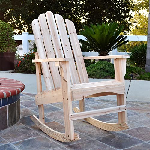 Shine Company 4698N Marina Adirondack Porch Rocker | Indoor/Outdoor Wood Rocking Chair – Natural - WoodArtSupply