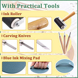 Keadic 41 Pieces Rubber Stamp Making Kit, Includes 2 Rubber Stamps Carving Blocks, 3 Carving Tools & Whetstone, Tracing Papers, Brayer Roller, Block Keadic