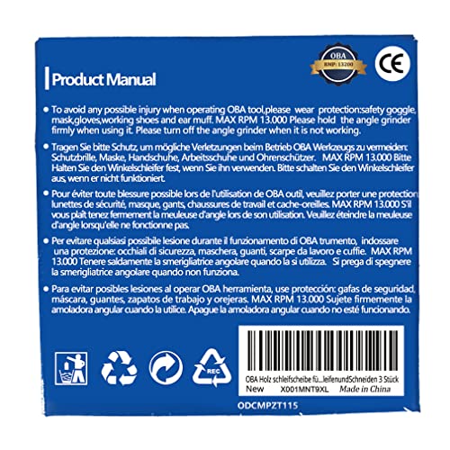 OBA Wood Carving Disc Set 3 PCS 4-1/2" Wood Grinding Wheel Sets with 7/8" Arbor for Angle Grinder Grinding and Polishing OBA