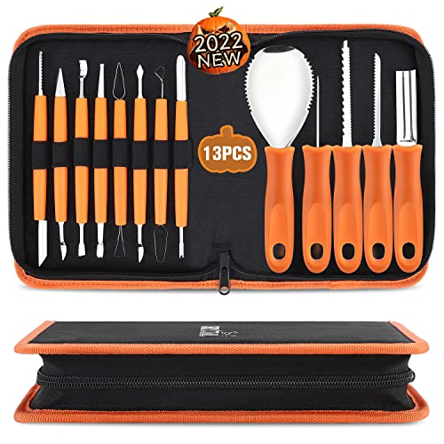CHRYZTAL Pumpkin Carving Kit Tools Halloween, 13PCS Professional Heavy Duty Carving Set, Stainless Steel Double-side Sculpting Tool Carving Kit for