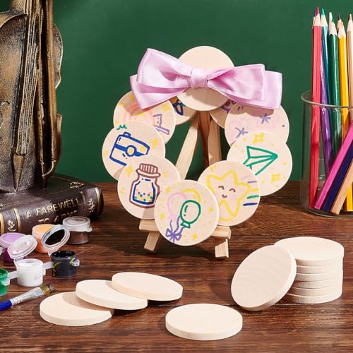 PH PandaHall 100PCS 2 Inch Natural Wood Slices, Unfinished Round Wooden Discs Round Wooden Tokens Wood Coins Wooden Circle Chips Small Blank Wooden PH PandaHall