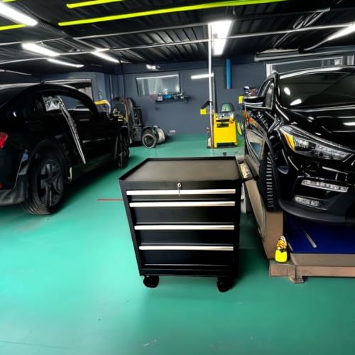 Tool Dorm Storage Cabinet 27Inch Metal Storage Cabinet with 4 Drawer,Rolling Wheel, Cold Rolled Steel, Black Powder Coating, Suitable for Garage, Generic