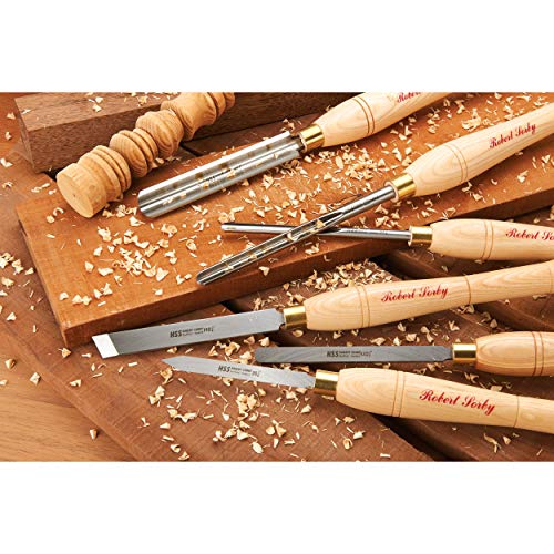 Robert Sorby 67HS 6 Piece Lathe Turning Set with 3/4" Spindle Roughing Gouge, 3/8" Spindle Gouge, 3/8" Bowl Gouge, 3/4" Standard Skew Chisel, 1/8" Robert Sorby