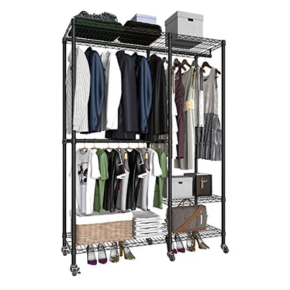 Serxis Portable Closets Heavy Duty Garment Rack Adjustable Rolling Clothes Rack with Lockable Wheels, Metal Wire Clothing Rack,Freestanding Open - WoodArtSupply