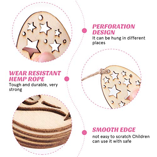 TOYANDONA 48 Pcs Easter Wooden Ornaments, Unfinished Wood Easter Cutouts Hanging Embellishments Easter Wooden Crafts for Kids Easter Party Supplies TOYANDONA