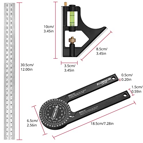 XUNTOP Miter Saw Protractor+12 Inch/300mm Combination Square Carpentry Tools Miter Protractor Carpenter Square Set for Accurate and Adjustable - WoodArtSupply