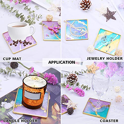 ResinWorld 4 Pack 4 inches Square Coaster Molds, Shiny Coaster Silicone Mold for Resin, Geode Aagte Coaster Resin Molds ResinWorld