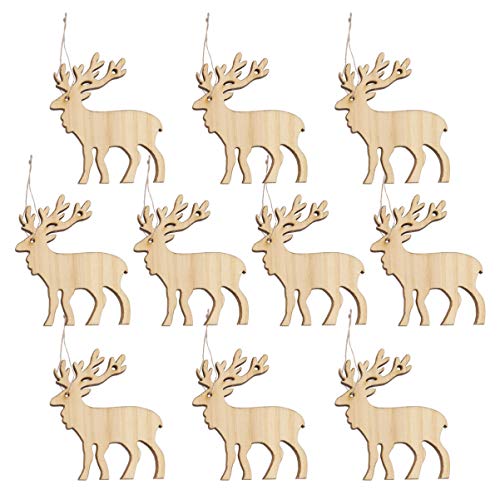 Amosfun 10pcs Christmas Hanging Wooden Ornaments Wood Elk Reindeer Cutouts Xmas Tree Pendants Holiday Party Home Decor - WoodArtSupply