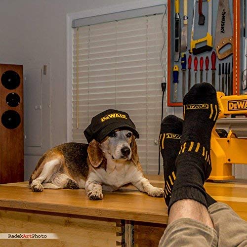 DEWALT Mens Crew Socks | Black Cotton Boot Socks for Men + Men’s Ball Cap Set - WoodArtSupply