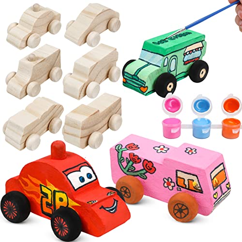 SHAPGEI 12 Pieces Wood DIY Car Toys Unfinished Wooden Cars Paintable Wood Car Blocks Crafts for Students Home Activities Easy Woodworking and Family - WoodArtSupply