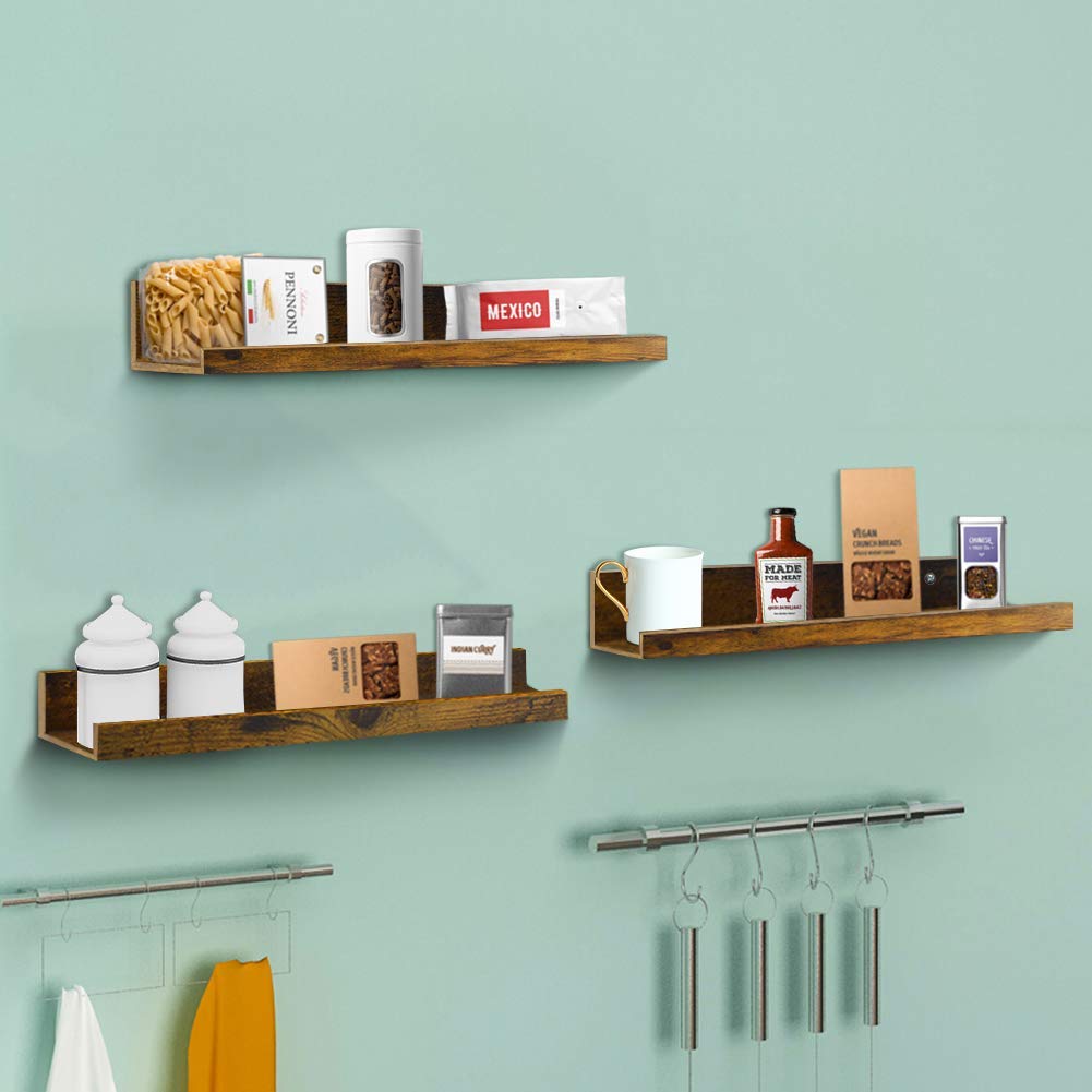 Giftgarden 16 Inch Floating Shelves for Wall Set of 3, Rustic Wall Mounted Picture Ledge Wooden Wall Shelf for Living Room Bedroom Kitchen Bathroom, - WoodArtSupply