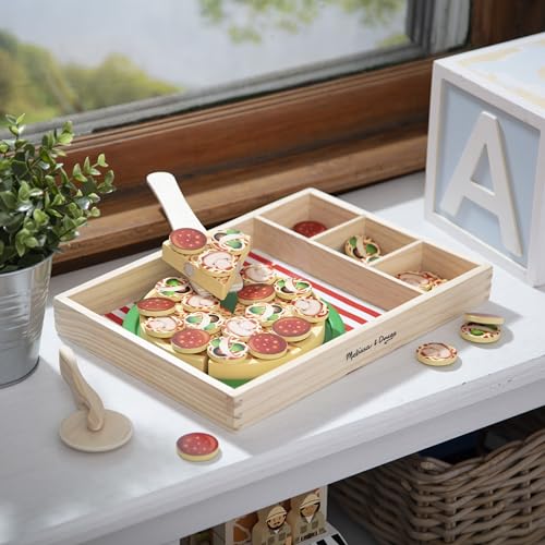 Melissa & Doug Wooden Pizza Play Food Set With 36 Toppings - Pretend Food And Pizza Cutter/ Toy For Kids Ages 3+ Melissa & Doug