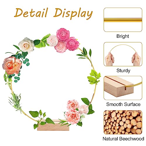 15Pcs 12 Inch Metal Floral Hoop Centerpiece with 15 PCS Wood Place Card Holders and Adjustable Foot Pads, Gold Wreath Macrame Hoop Rings Decorations - WoodArtSupply