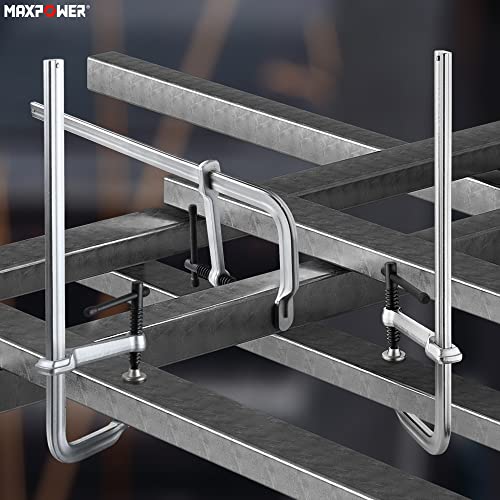 MAXPOWER Deep Throat F Clamp 15-5/8" x 5-5/8", Heavy Duty Bar Clamp for Welding, Pack of 4 MAXPOWER