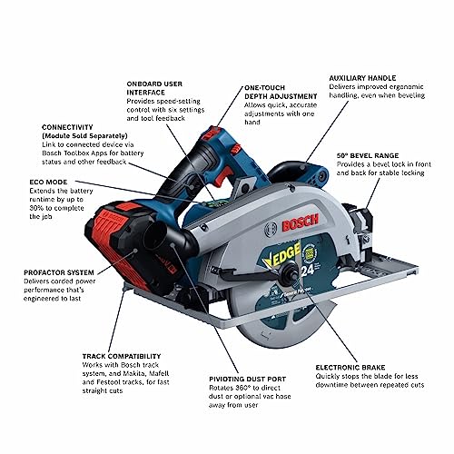 BOSCH GKS18V-25GCB14 PROFACTOR™ 18V Connected-Ready 7-1/4 In. Circular Saw Kit with Track Compatibility and (1) CORE18V® 8 Ah High Power Battery - WoodArtSupply