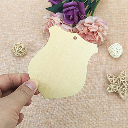 Creaides 20pcs Badge Wood DIY Crafts Cutouts Wooden Police Officer Symbol Shield Hanging Sign Ornaments with Hole Hemp Ropes Gift Tags for Wedding