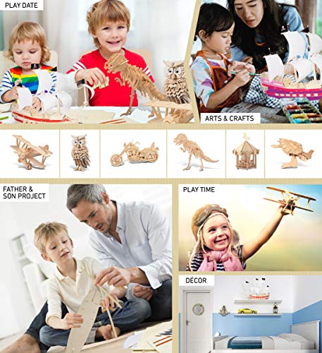 Puzzled 3D Puzzle Pirate Ship Wood Craft Construction Model Kit, Fun Unique & Educational DIY Wooden Toy Assemble Model Unfinished Crafting Hobby Puzzled