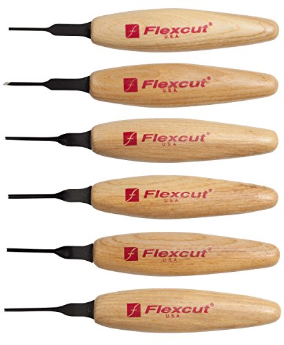 FLEXCUT Carving Tools, 1.5Mm Mixed Profile Micro Tool Set, High-Carbon Steel Blades, with Solid Ash Handle, Set of 6 (MT910) - WoodArtSupply