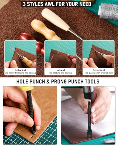 18Pcs Leather Sewing Tools Craft DIY Hand Stitching Kit with Groover Awl  Waxed Thimble 