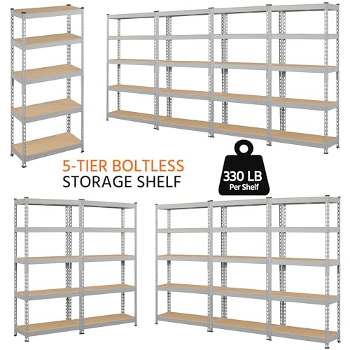 Topeakmart 5-Tier Utility Shelves, Metal Storage Shelves Garage Shelving Unit Adjustable Garage Storage Shelves Storage Racks Heavy Duty Shed - WoodArtSupply