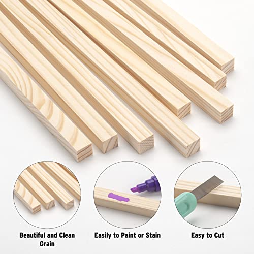 Wood Square Dowel Rods, 20PCS 1/2" x 12" Square Wooden Dowel Rods Wooden Sticks for Crafts, Unfinished Hardwood Sticks Wood Strips for Woodworking, Coowayze
