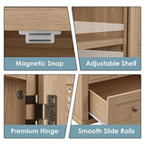 FOTOSOK Kitchen Pantry Storage Cabinet, Tall Cabinet with Rattan Doors and 2 Drawers, Freestanding Cupboard with Adjustable Shelves, Utility Pantry FOTOSOK