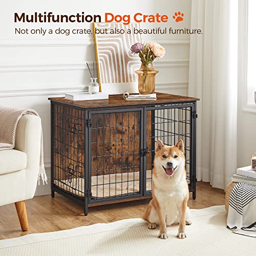 MAHANCRIS Dog Crate Furniture with Cushion, 31.5" Wooden Heavy Duty Dog Kennel with Double Doors, Indoor Dog House End Table, Dog Cage for Small - WoodArtSupply