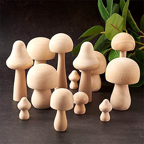 Craftdady 23pcs Unfinished Wooden Mushrooms Unpainted Natural Wood Mushroom Peg Dolls Ornaments for Painting DIY Art Crafts Home Decoration, 7 Sizes Craftdady
