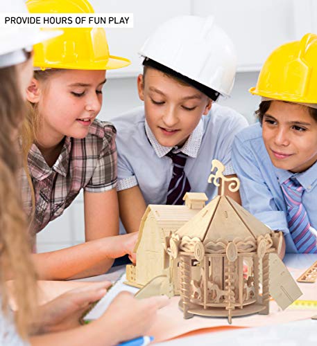 Puzzled 3D Puzzle Carousel Set Wood Craft Construction Model Kit, Fun & Educational DIY Wooden Toy Assemble Model Unfinished Crafting Hobby Puzzle to Puzzled