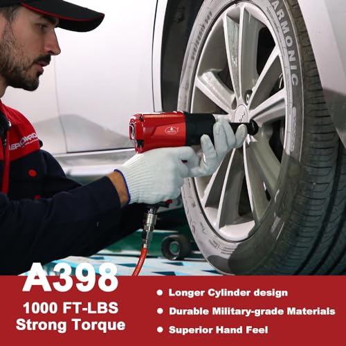 AEROPRO TOOLS 1/2-Inch Aluminum Air Impact Wrench(A398),Twin Hammer with 1000FT-LB Super Torque, Pneumatic Impact Gun, for Auto Repair, Tire Shop AEROPRO TOOLS INC
