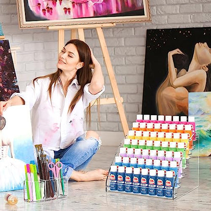 EsLuker.ly 7 Layers Paint Bottle Organizer & Paint Brush Holder, Hobby Paint Display Rack, Acrylic Paint Holder Storage for Craft Paint Acrylic