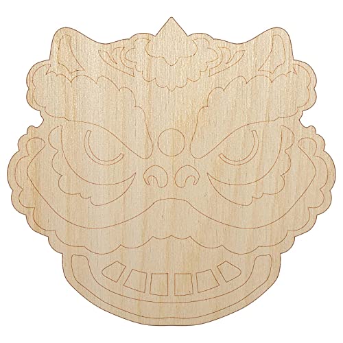 Chinese New Year Lion Dancer Head Unfinished Wood Shape Piece Cutout for DIY Craft Projects - 1/8 Inch Thick - 4.70 Inch Size Sniggle Sloth