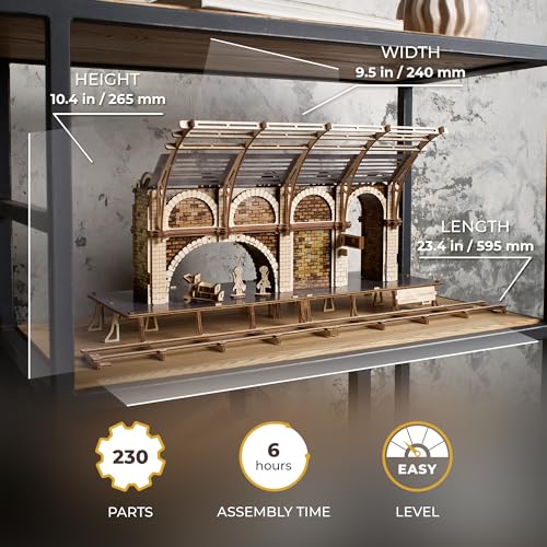 UGEARS Harry Potter Platform 9 ¾ 3D Puzzle - Wooden Model Kits for Adults to Build - Mechanical Wooden Model Kit - Compatible Hogwarts Express Train UGEARS