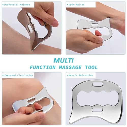 2-in-1 Stainless Steel Gua Sha Muscle Scraper Tool, Myofascial Scraping Tools for Physical Therapy, Lymphatic Drainage Massager, Soft Tissue Massage AICNLY