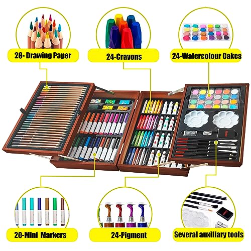 KINSPORY Art Gift for Kids, Art Supplies Case - 139 Piece Art Sets & Crafts Kit with Sketch Pads, Deluxe Wooden Box for Artist Beginners Girls Boys KINSPORY