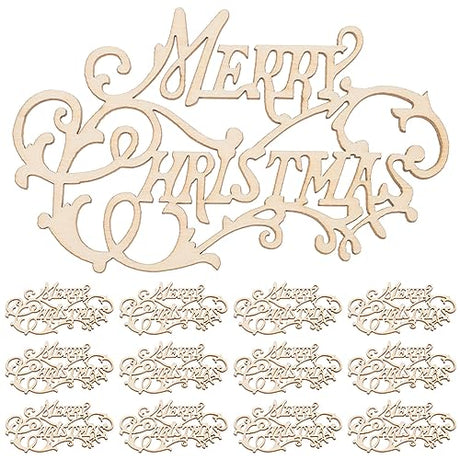 EXCEART Merry Christmas Wooden Cutout 20pcs Unfinished Wood Letter Pieces Slice Embellishment Blank Xmas Tree Tags for DIY Scrapbooking Xmas Sewing EXCEART