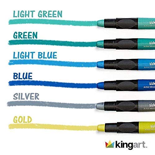 KINGART 581-12 Metallic GEL STICK Set, Artist Pigment Crayons, 12 Rich Metallic Colors, Water Soluble, Creamy, and Odorless, Use on Paper, Wood, KINGART