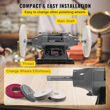 VEVOR Bench Buffer Polisher, 8 inch Buffing Machine 370W Motor with 3600 RPM, Heavy Duty Benchtop Lathe Polishing Machine for Jewelry, Wood, Silver, VEVOR