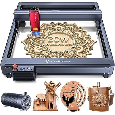 WIZMAKER L1 Laser Engraver, 20W Output Power Laser Cutter, High Accuracy Laser Engraving Machine, 120W Laser Cutting Machine with Air Assist, Lazer