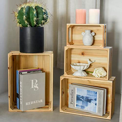 JUMBO HUMBLE Large Wooden Crates Unfinished Set of 4 Storage Crates, Decorative Wood Storage Crates for Display Rustic, Nesting Wood Container Boxes - WoodArtSupply