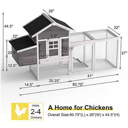 Wooden Chicken Coop, 80” Large Chicken Run 2 Tier Guinea Pig Pet House Outdoor with Pull Out Tray & Ramp Bunny Cage with Egg Box Rabbit Hutch with